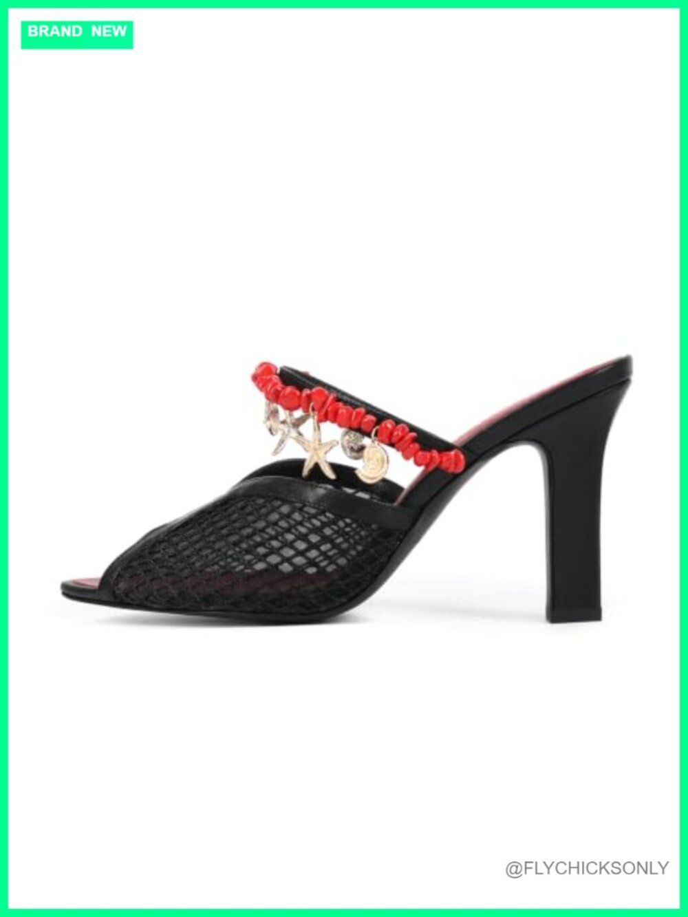 Peep Toe Block Heel Sandals Mesh Slip-On Mule Summer Beach